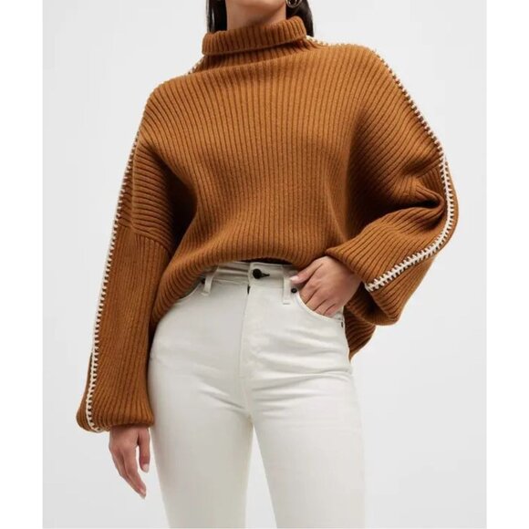 Rag & Bone Ingrid Dark Brown Ribbed Turtleneck Whipstitch Wool Sweater Size‎ L - Picture 11 of 11